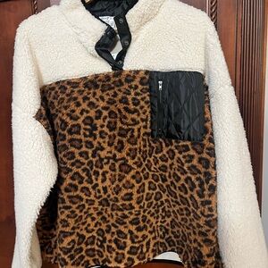 Seven7 Sherpa Snap Leopard Print Pullover XL